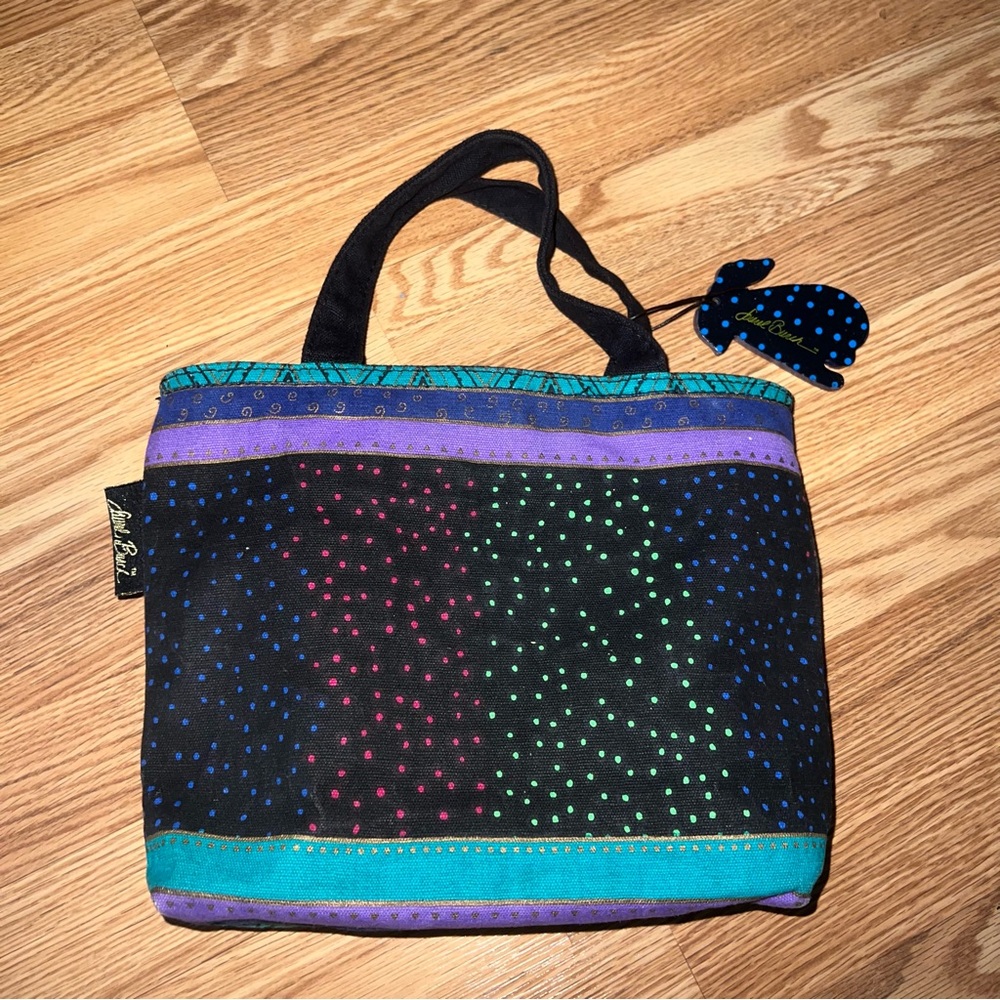 Laurel Burch printed Canvas Plastic Lined Puppies Black Bag - Picture 2 of 10